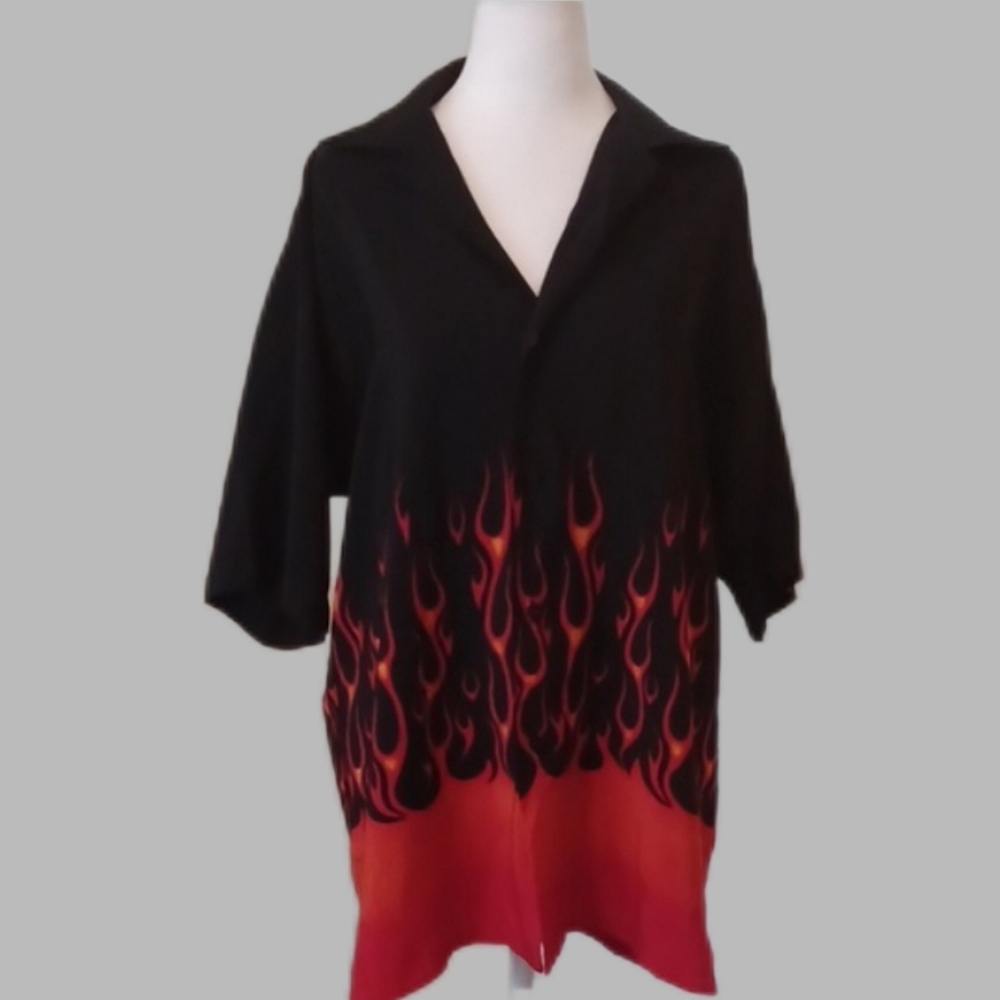 ** Elliott Sport Flame Pattern Black and Red Men's  Button-Down Shirt M Casual